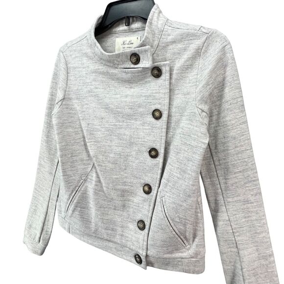 Hi Line Jacket Womens XS Gray Wool Blend Asymmetrical Button Utility Moto Cozy - Picture 2 of 14